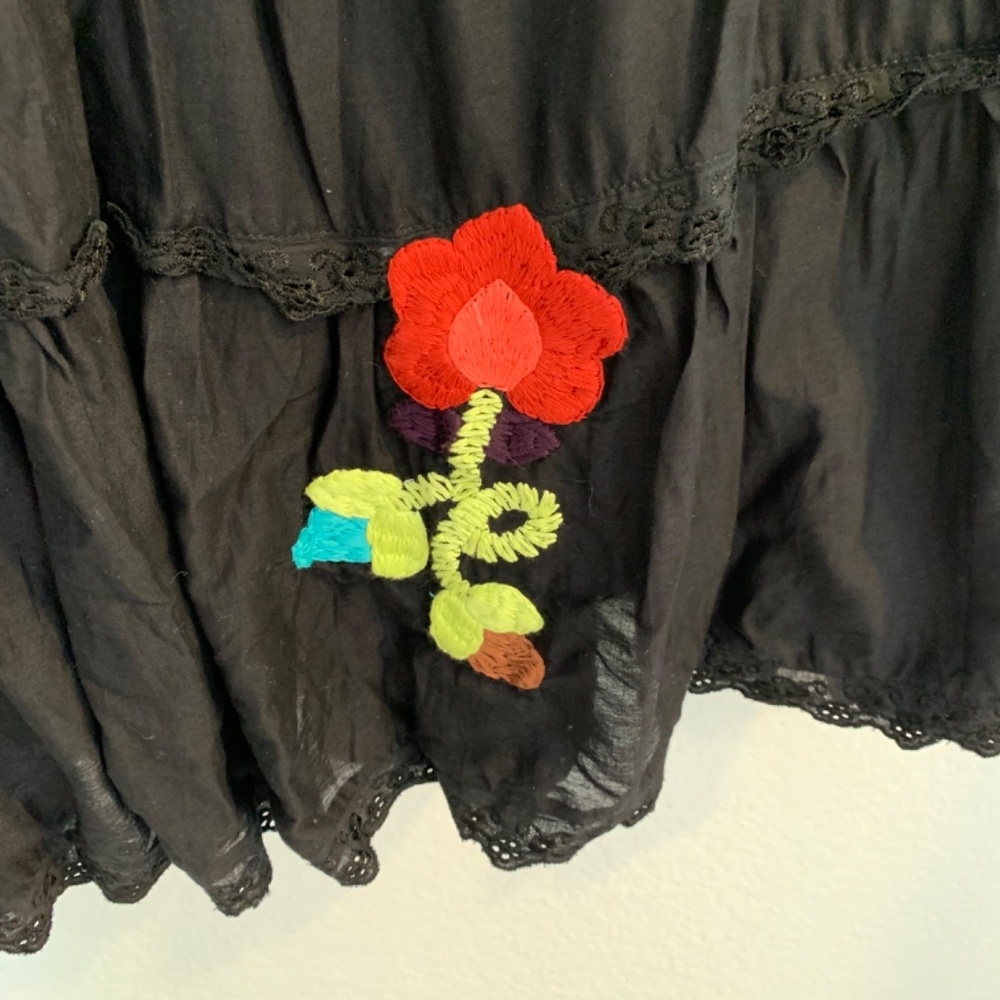 Uniform John Paul Richard Black Midi Skirt Medium NEW Tiered Embroidered Floral - Picture 6 of 15